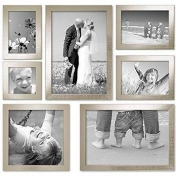 Photolini Juego de 7 Marcos Plata, Modernos, Madera Maciza, tamaños 10x10, 10x15, 13x18, 20x20, 20x30 cm, Inc. Accesorios para conformación de un Collage de Marcos/galería de imágenes