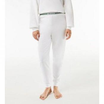 Pantalón largo de casa de algodón blanco Lacoste para mujer con logo Comfy - Talla S