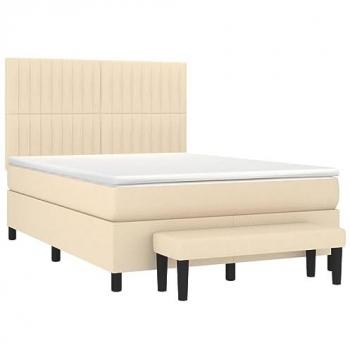 Cama Box Spring con Colchón de Tela Color Crema 140x200 cm