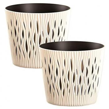Juego de 2 Macetas Redondas de Plástico Sandy en Color Crema - 18,9 x 18,9 x 16,5 cm