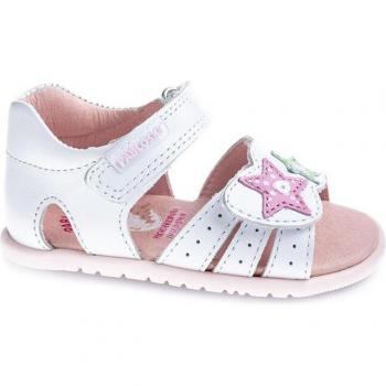 Sandalias abiertas de bebé niña en piel con cierre adherente - Modelo 037507 (color blanco)