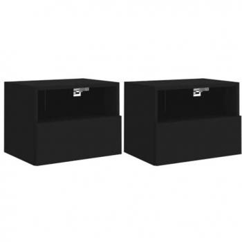 Estante de TV de pared multimedia en madera negra, 2 piezas, 40 x 30 x 30 cm