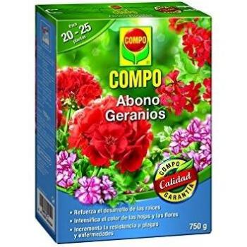 COMPO Abono para geranios, Apto también para otras plantas de flor, Envase estanco, Granulado, Para 20-25 plantas, 750 g, 2655302011