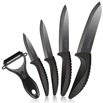 INTEY Cuchillo de Cerámica, Cuchillos Cocina, Set Cuchillos, Juego Cuchillos de Cerámica con 5 Piezas y Chaqueta Protectora, Ideal para hogar, profesional cocinero, etc.