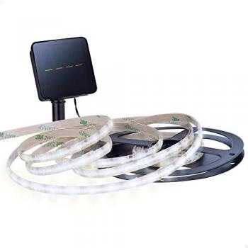 Tira LED solar exterior autoadhesiva Aktive, 90 luces LED, 3m de luz blanca y 4m de extensión total, sistema de carga solar con 5 lúmenes de potencia, impermeable con protección IP44