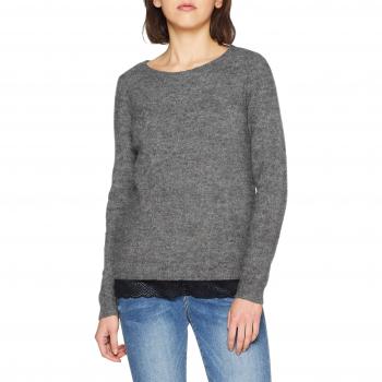 Vila Clothes Vikey Knit Lace L/s Top, suéter para Mujer, Gris Medium Grey Melange, 38