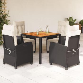 5-Piece Black Poly Rattan Garden Dining Set with Cushions