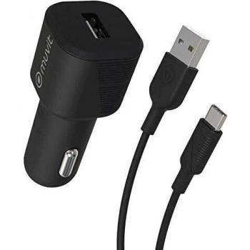 CARGADOR COCHE MUVIT MCPAK0015 PUERTO USB TIPOC 1.2M NEGRO
