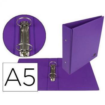 Carpeta de 2 anillas 40 mm redondas Liderpapel A5 carton forrado pvc violeta