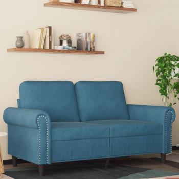 Sofá de 2 Plazas en Terciopelo Azul 120 cm con Respaldo y Reposabrazos