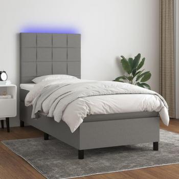 Colchón cama suave y tela LED gris oscuro 90x190 cm, tipo: Cama box spring con colchón y luces LED, características: color gris oscuro, dimensiones 90x190 cm