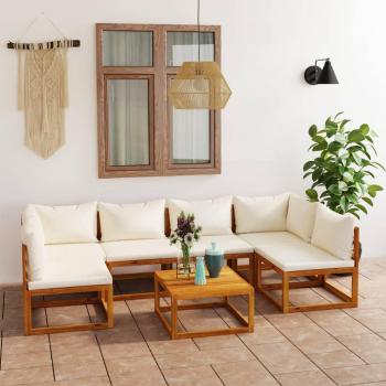 7-Piece Cream Cushioned Acacia Wood Garden Lounge Set