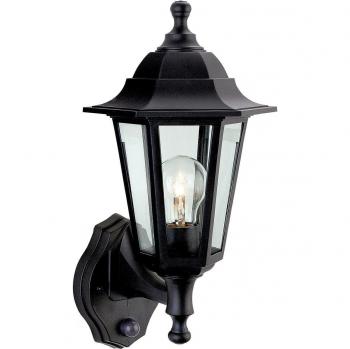 Lámpara de pared Malmo con detector, resina negra, IP44, E27