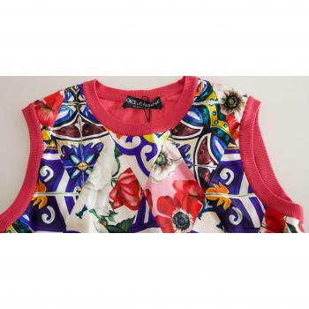 Dolce & Gabbana Multicolor Majolica Floral Crew Neck Tank Top - IT46|XL