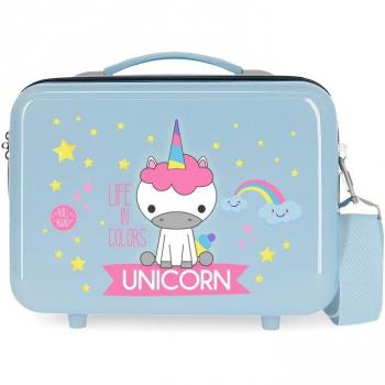 Neceser infantil Little Me Unicorn rígido adaptable con capacidad de 9 litros en color azul