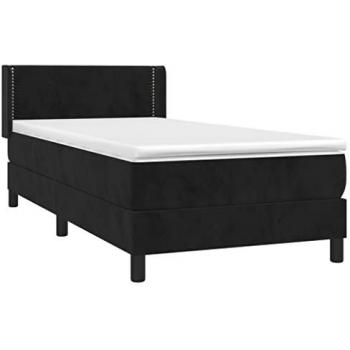 Cama box spring con colchón terciopelo negro 90x200 cm
