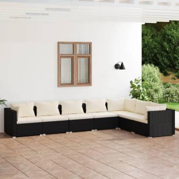 vidaXL 7-Piece Black Poly Rattan Garden Lounge Set with Cushions