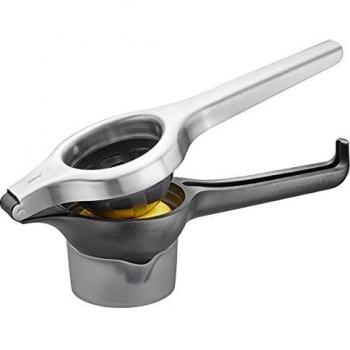 Citruspers GEFU LEMON PRO - Exprimidor manual de acero inoxidable para frutas hasta 8,4 cm de diámetro, ergonómico con recipiente colector