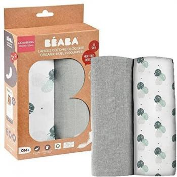 Muselina Bebé Béaba 120 x 120 cm - Algodón Orgánico, Ultra Suave y Transpirable, Gris/Jungle