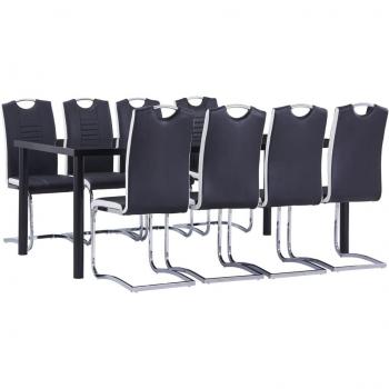 Juego de comedor 9 piezas cuero sintético negro