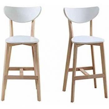 Taburete nórdico blanco y madera 65cm lote de 2 LEENA