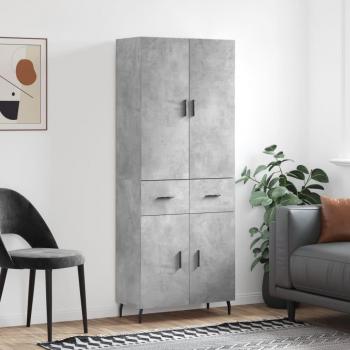 Aparador alto de madera contrachapada 69,5x34x180 cm con 2 puertas y 2 cajones en color gris hormigón, mueble de almacenaje para salón