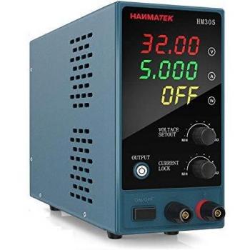 Fuente de alimentación de banco HANMATEK HM305 Fuente de alimentación de laboratorio de conmutación regulada Ajustable desde 30V / 5A Pantalla LED de 4 dígitos