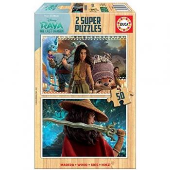Educa 18879 Disney Raya y el Último Dragón. Set de 2 Puzzles de 50 Piezas. Madera ecológica. A Partir de 4 años. Ref, Multicolor