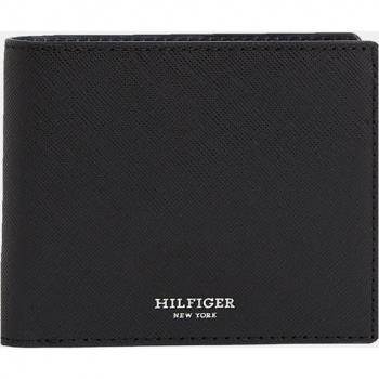 Tommy Hilfiger - Cartera de piel para tarjetas y monedas, color negra, diseño moderno, compartimentos para tarjetas y monedas, material de alta calidad