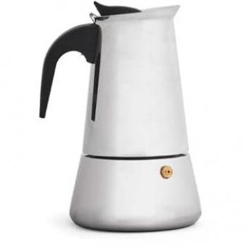 Cafetera Italiana Kinvara 9 Tazas Acero Negro y Plateado