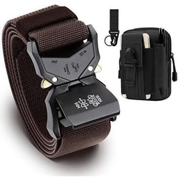 BESTKEE Cinturón táctico para Hombres, 3.8cm Cinturón Resistente, Cinturón Nylon Hebilla de Metal de Liberación Rápida, Regalo con Bolsa Táctica Molle y Gancho