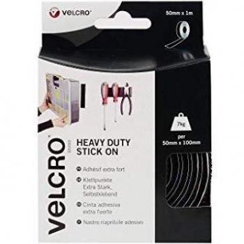 Cinta Autoadhesiva Extra Fuerte de Velcro Negra 50mm x 1m