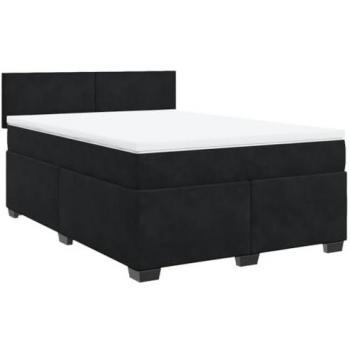 Cama box spring con colchón de muelles en terciopelo negro 160x200 cm
