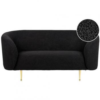 Sofá 2 Plazas Boucle Negro con Patas Doradas Estilo Glam Retro