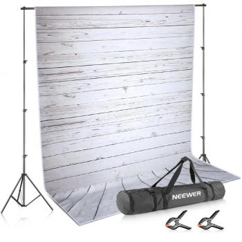 Neewer Kit de Fondo y Soporte para Fotograía del Estudio: 1,5x2 Metros Fondo de Tela de Madera de Rayas y 2,6 Metros Soporte Estante Ajustable con 2 Piezas de Pinzas de Fondo y Bolsa de Transporte
