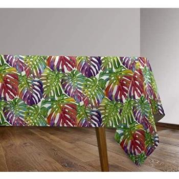 Vilber, Mantel de Tela confeccionado, Rectangular, Resinado, con Tratamiento Antimanchas, Impermeable, Estampado Hojas. Saphira-R4. Multicolor