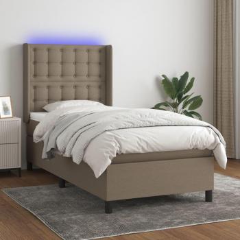 Cama blanda con colchón y luces LED Tortoria 100x200 cm Tela Gris Taupe