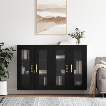 Armario de pared de madera negro multicapa - 2 unidades, madera de ingeniería, diseño moderno