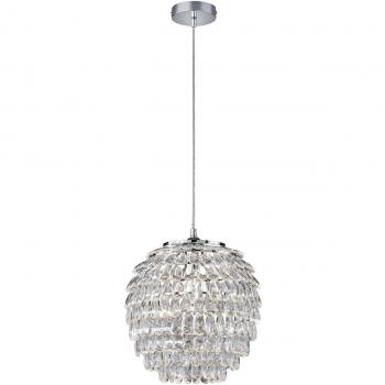 Lámpara colgante moderna Petty con gemas transparentes de 35 cm, acero y acrílico, A++ a E