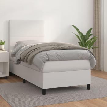 Cama box spring con colchón de cuero sintético blanco 80x200 cm
