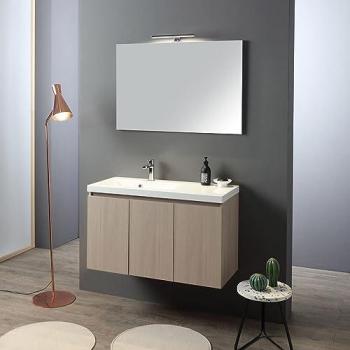 Móvil de Baño Suspendido 90 cm con 3 Puertas, Bañera Izquierda y Espejo 90x60 - Modelo Málaga