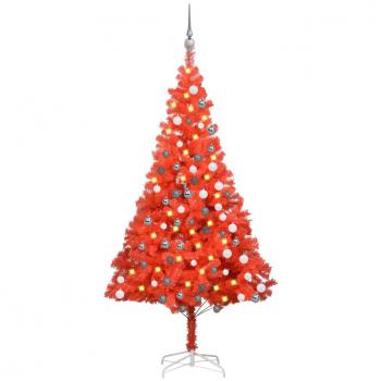 ?rbol de Navidad artificial con LEDs y bolas PVC rojo 180 cm