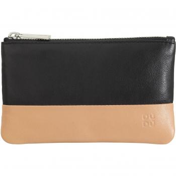 Dudu Monedero con cremallera y llavero negro en piel de becerro, Bolso de cuero colorido para hombres y mujeres con cremallera Tamaño Keycase