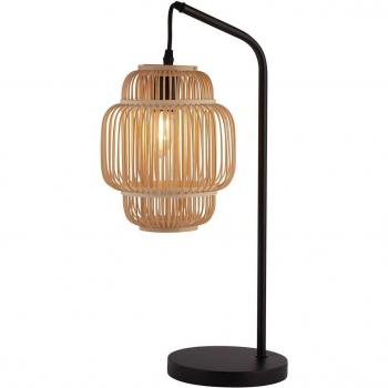 Lámpara de mesa moderna Java, acero negro y bambú, 1 luz E27