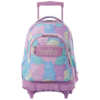 Mochila Escolar con Ruedas TOTTO Modelo Renglones Teddy, Capacidad 26,21 Litros, Bolsillo para PC 14, Bolsillo para Botella, Correas en S para Mayor Comodidad, Resistente