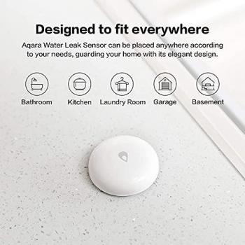 Aqara Sensor de Inundación, Requiere AQARA HUB, Mini Detector de agua Inalámbrico para Sistema de Alarma y Domótica, para Cocina, baño y Sótano