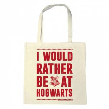 LOGOSHIRT - Harry Potter - Preferiría Estar en Hogwarts - Sac de Courses Reutilizable Natural con Diseño Original y Licencia