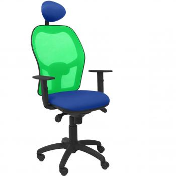 Silla de Oficina Jorquera en Malla Verde y Asiento Bali Azul con Cabecero Fijo Piqueras y Crespo
