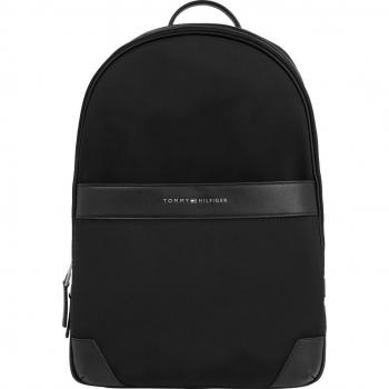 Sleek Urban Black Backpack with Contrasting Details by Tommy Hilfiger, Backpacks, male, Black, Size: ONE SIZE, Black Polyester Backpack