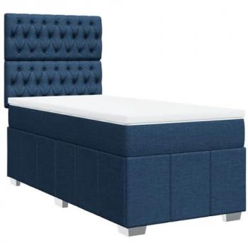 Cama box spring con colchón de muelles en tela azul 80x200 cm